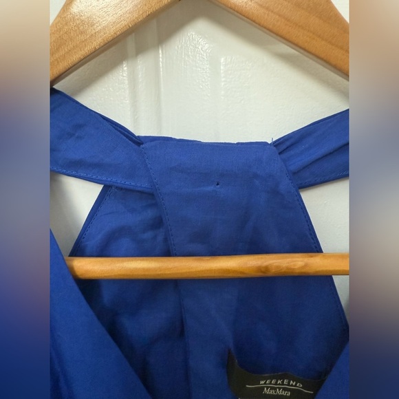 Women’s Maxmara Weekend Blue Twist Back Midi Dress Size 4 Designer Quiet Luxury - Picture 8 of 14